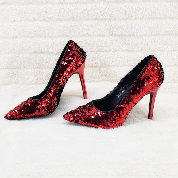Final Sale Close Out Red Sequin High Heel Pumps - Picture 8 of 9